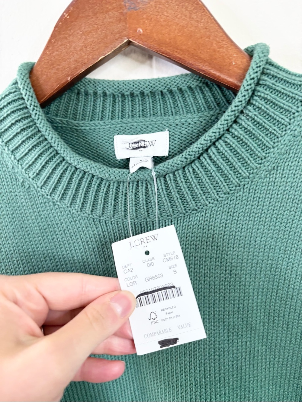 J Crew green classic mockneck knit sweater size SM new cotton blend - Picture 3 of 6
